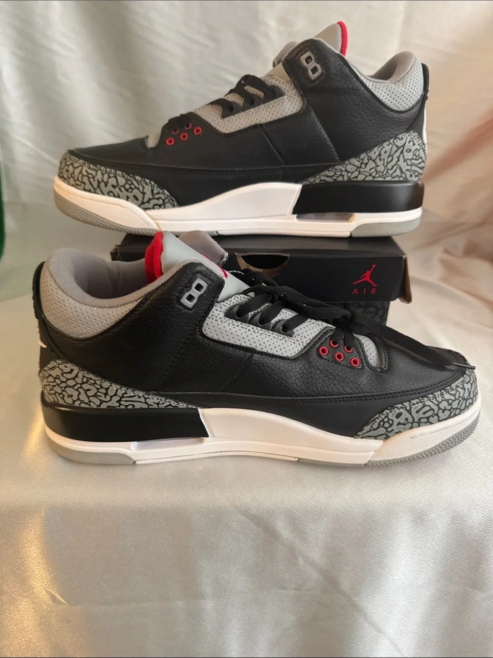 New! Air Jordan 3 Retro Black Cement sneaker featuring black leather!